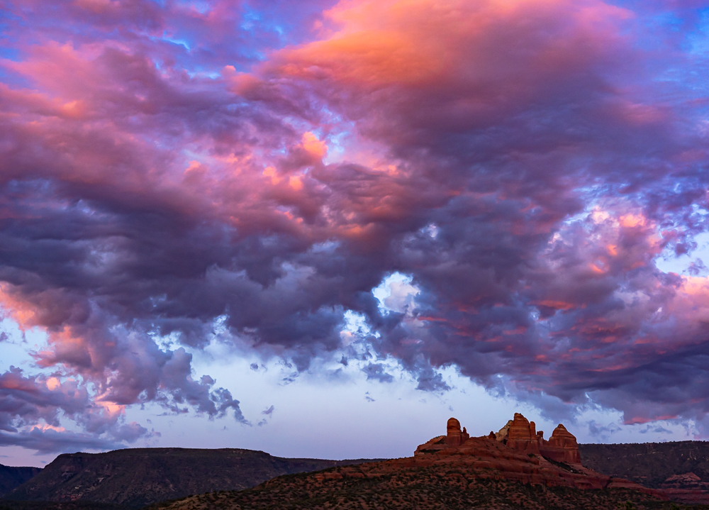 Pink and Purple Clouds Over Red Rocks