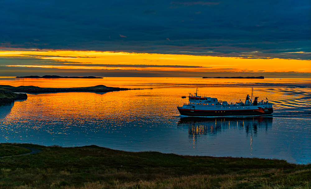 Evening Ferry Nearing Stykkisholmur, Iceland