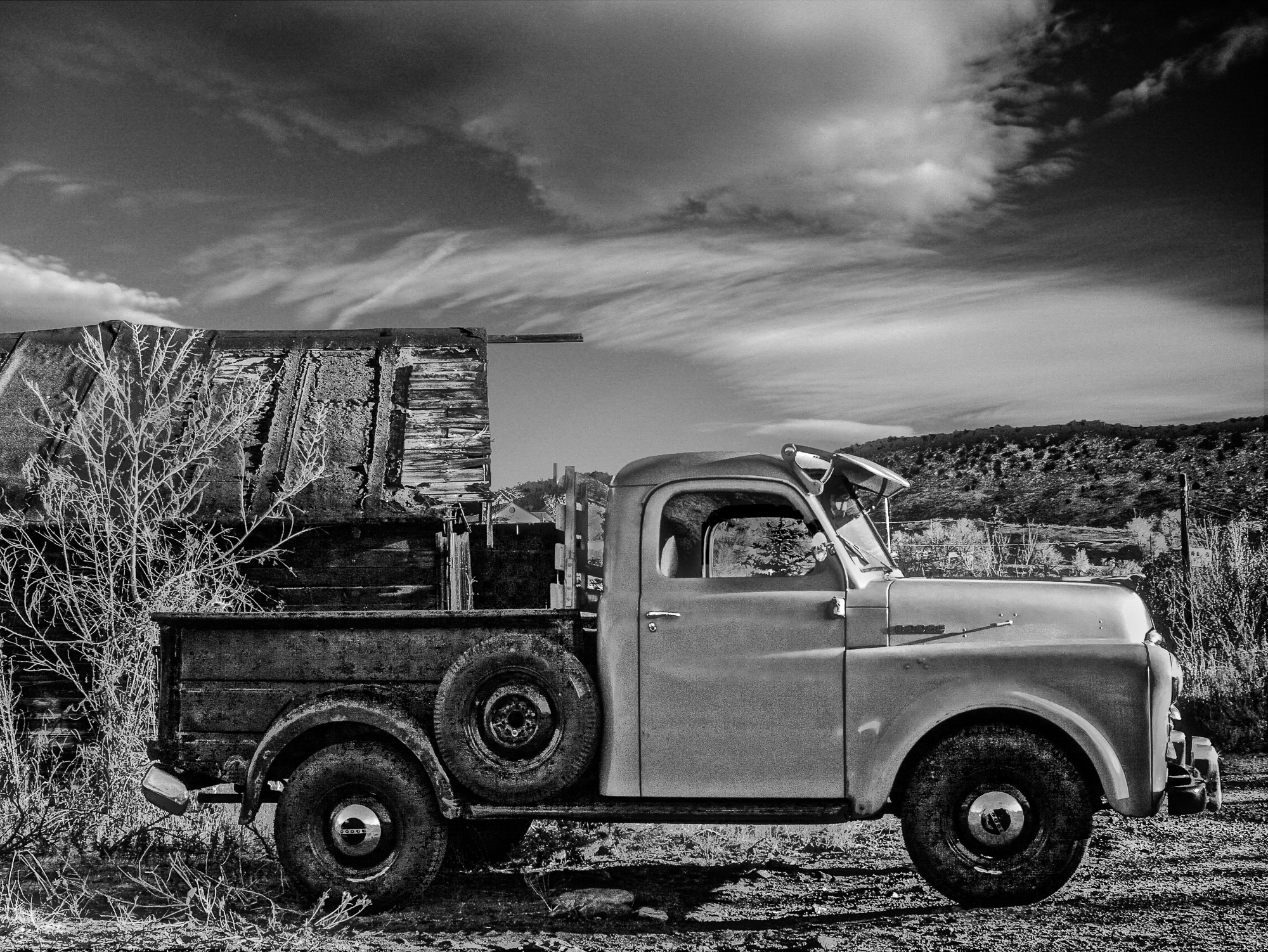 Dodge Truck B&W with sky & lighting