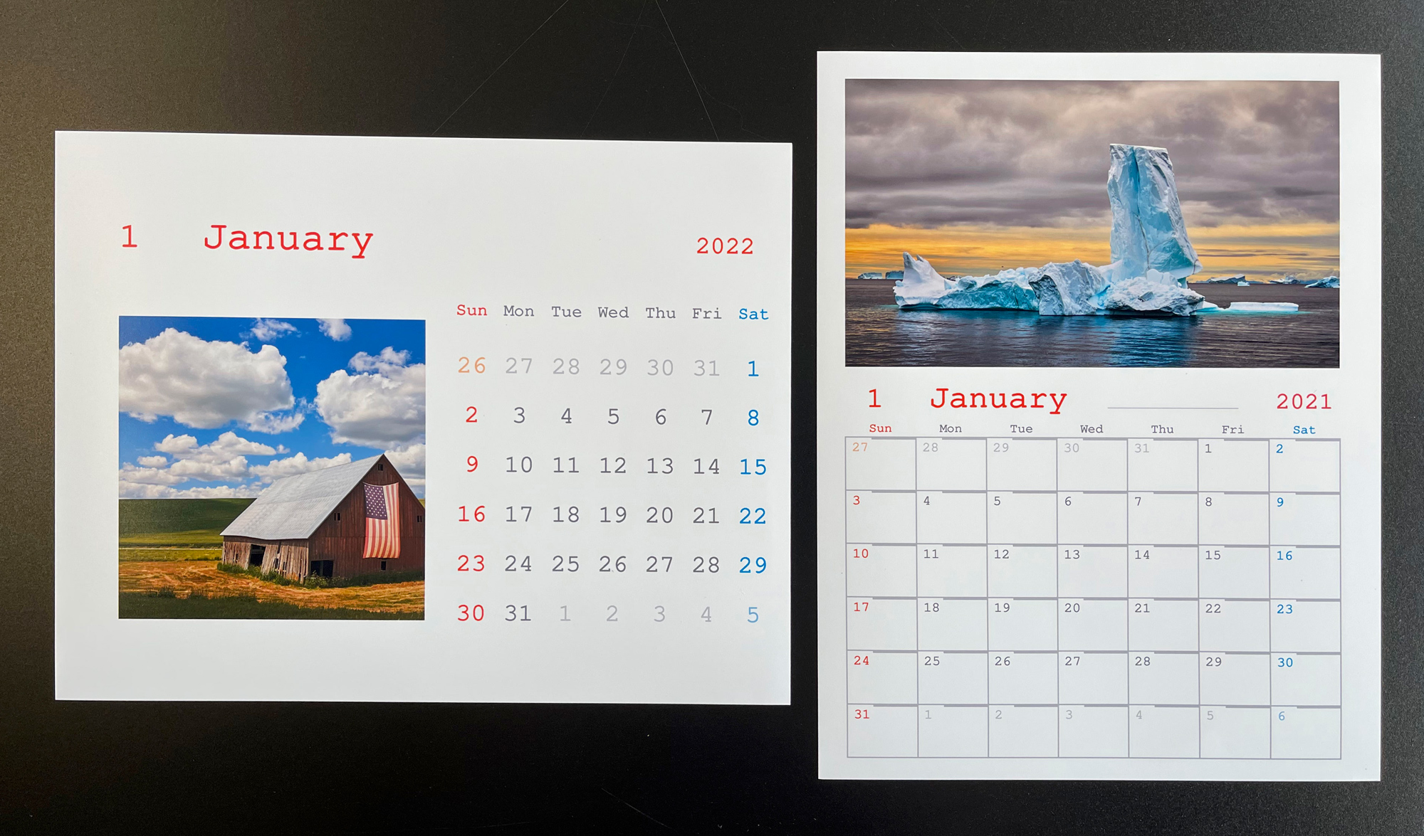 Calendar templates that are printed directly from the control panel