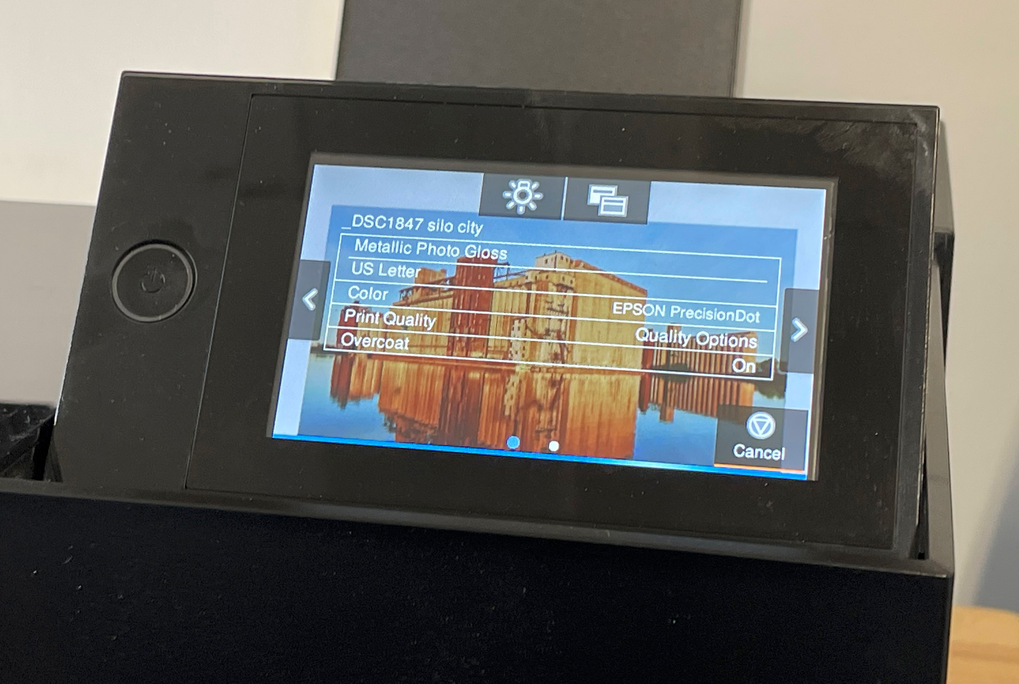 The LCD Screen on the printer shows the image as well as printing status