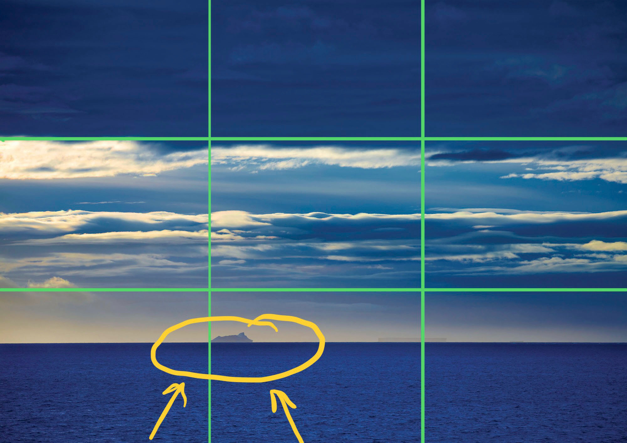The position of the centre of interest doesn't have to be exactly on the rule of thirds - the most important point is that it's not in the centre!