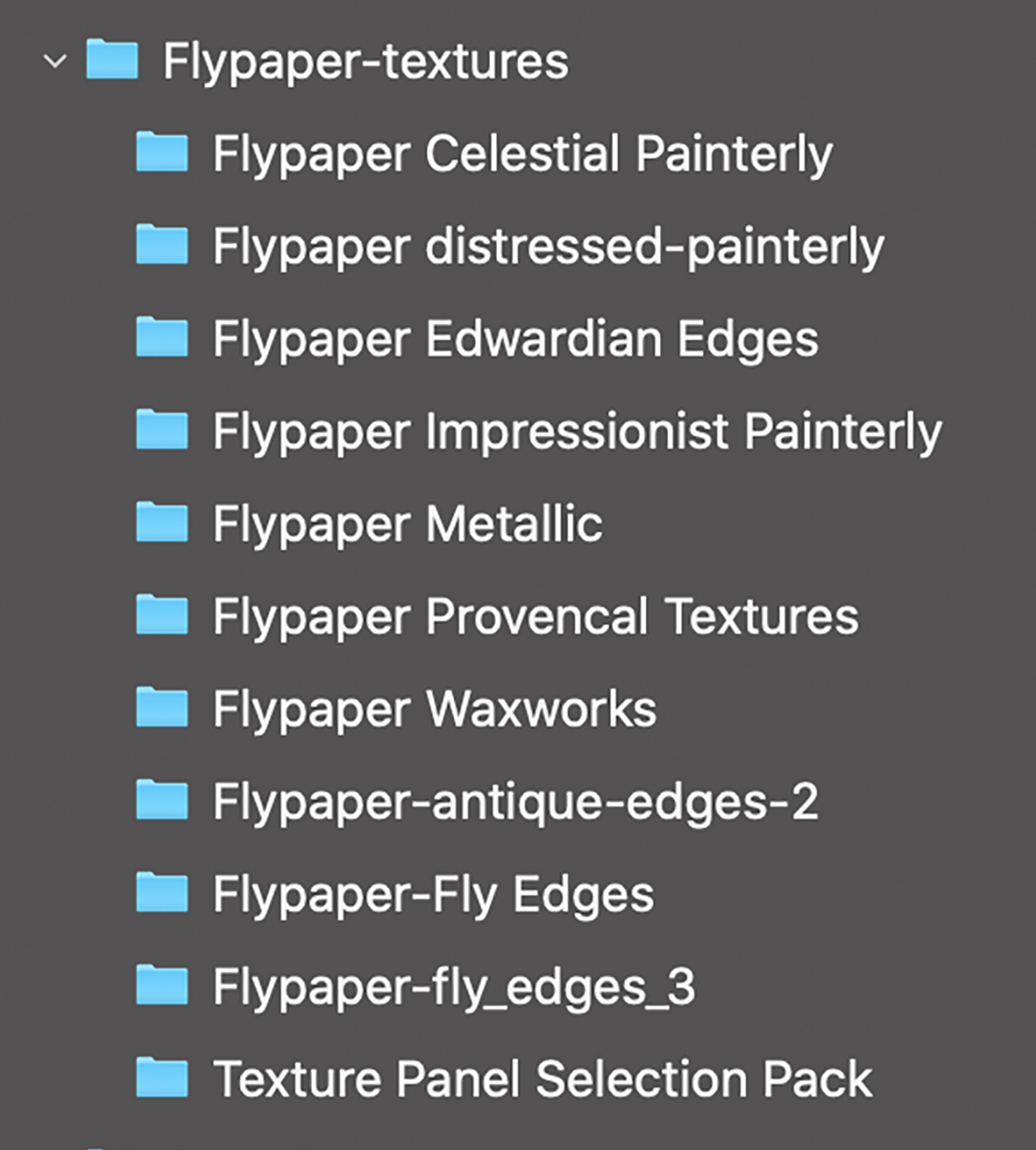 This shows the various collections I’ve bought from Flypaper stored in my Lightroom catalog. I find Lightroom really useful for organizing and previewing the textures.
