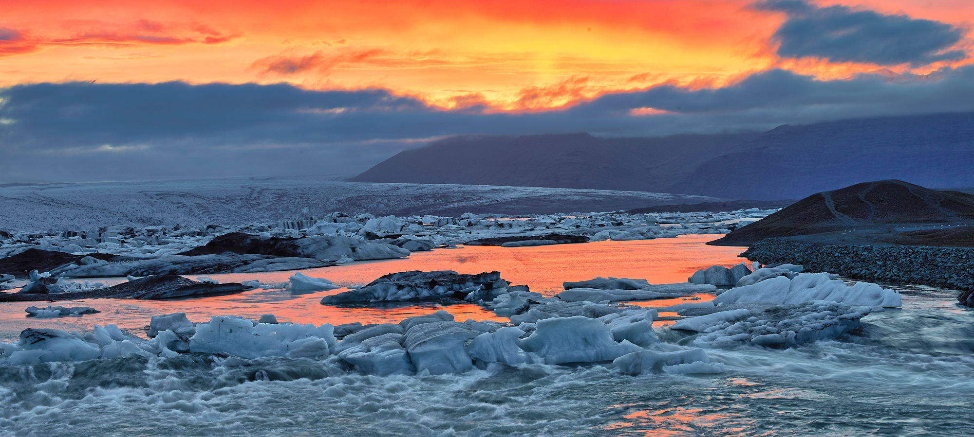 Sunrise - Sunset, Iceland, Single exposure pano