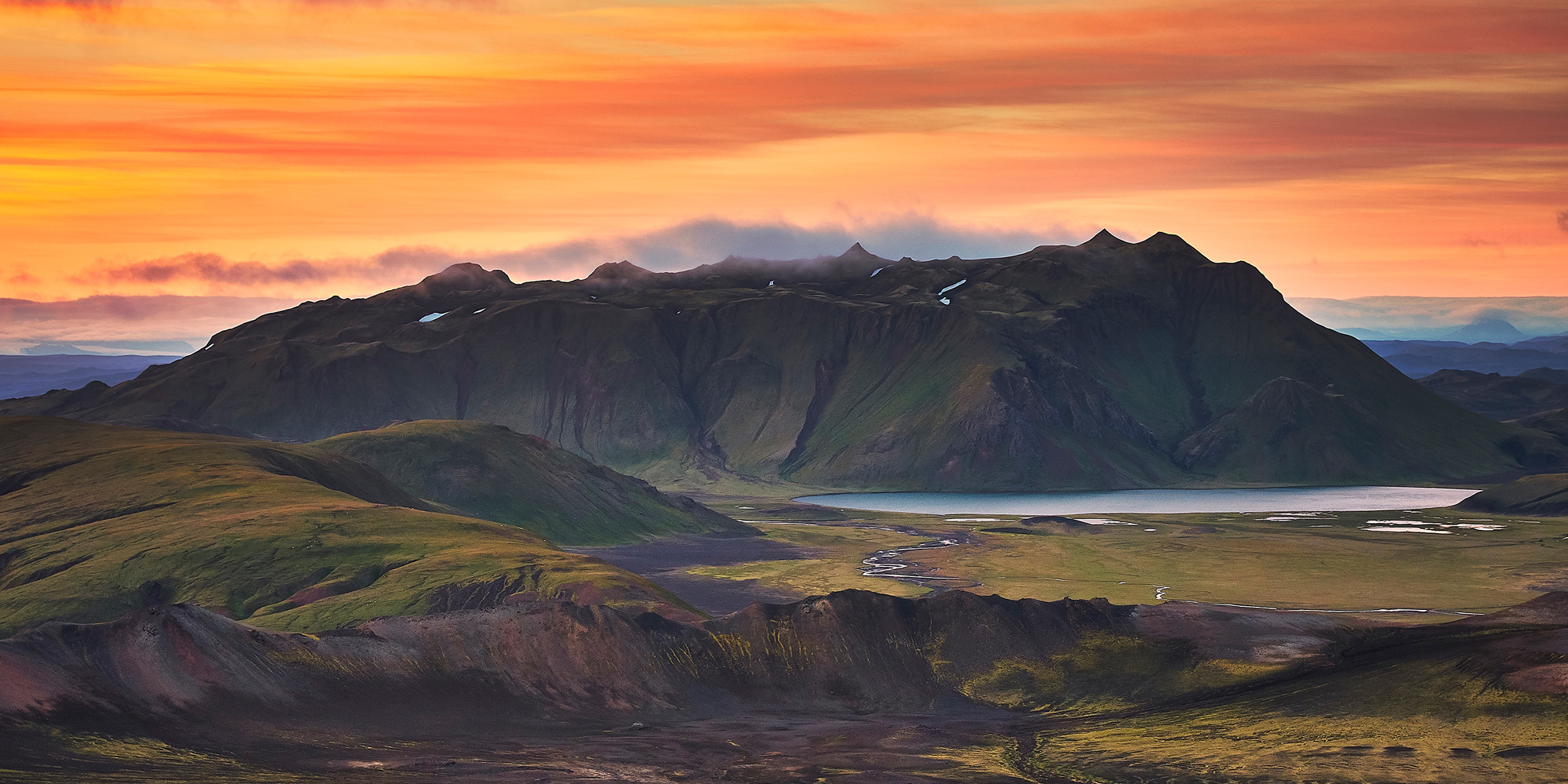 Sunset in Iceland, Single image pano