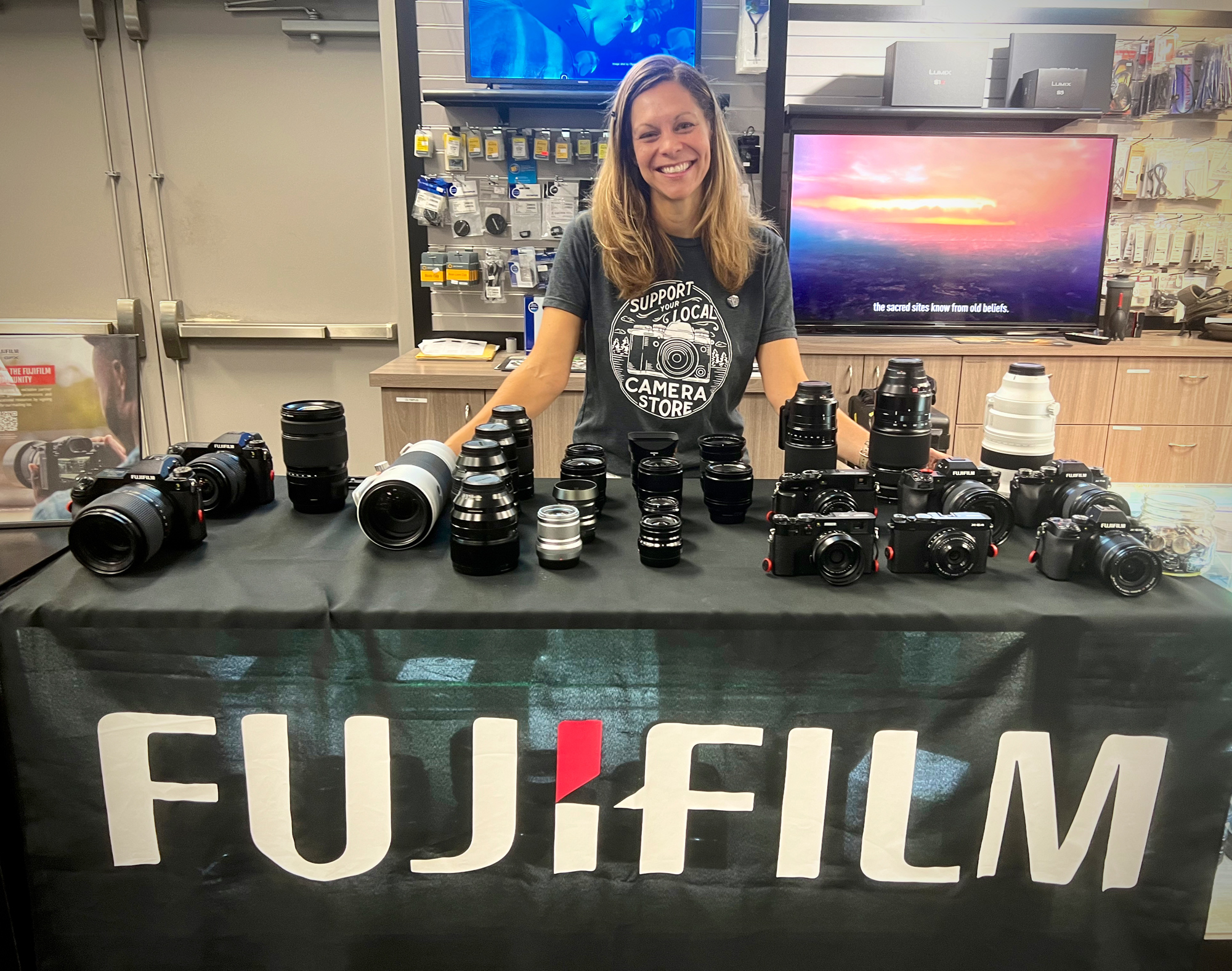 Meredith Reinker helped out at the Fuji display 