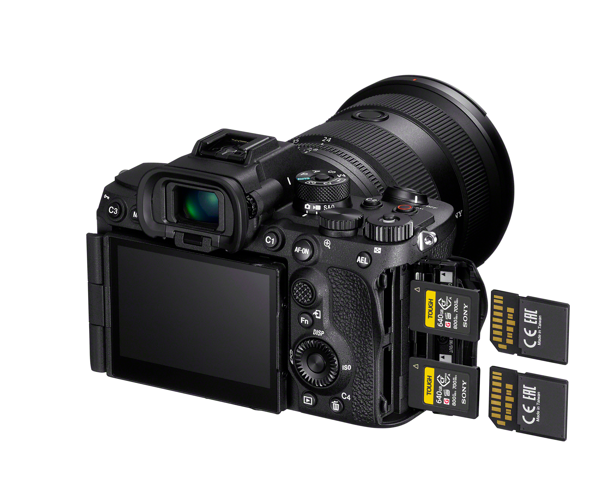 Sony A7R V with the multiple cards that it can take