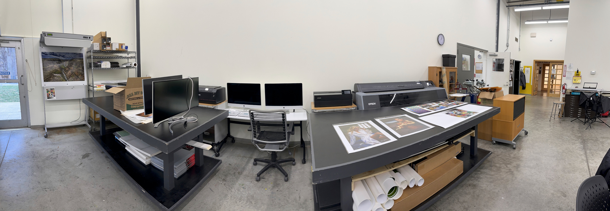 A Pano showing my printers at our new space. Lots of work to still do but we are printing.