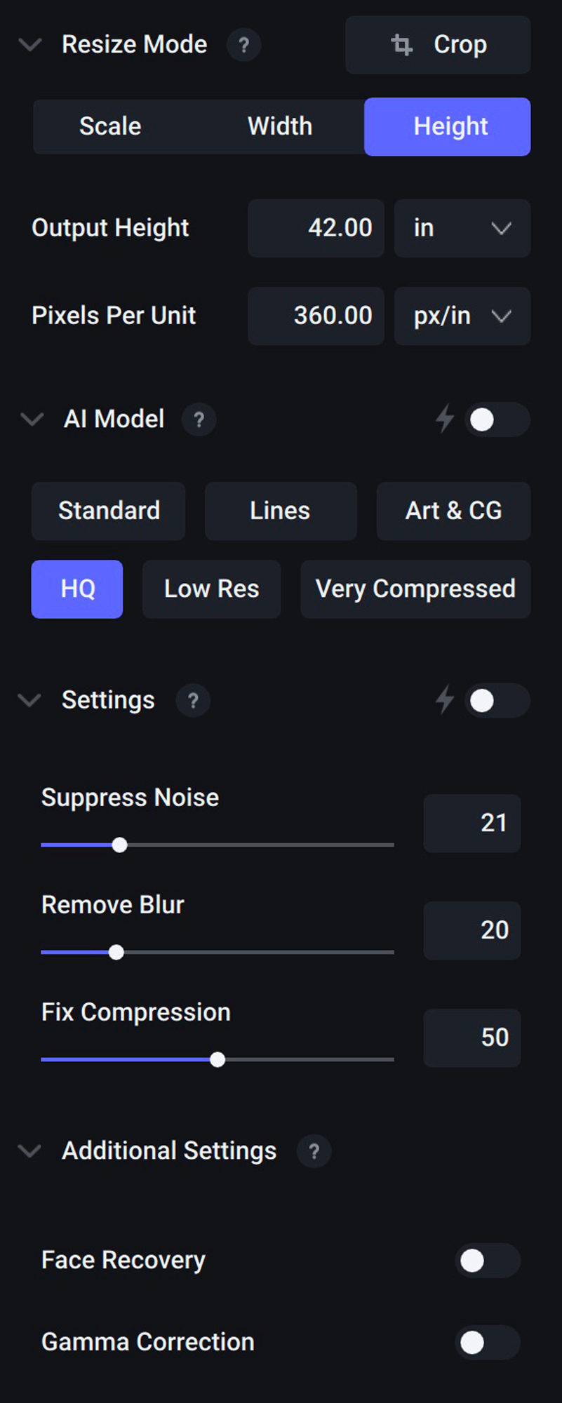 The final settings used