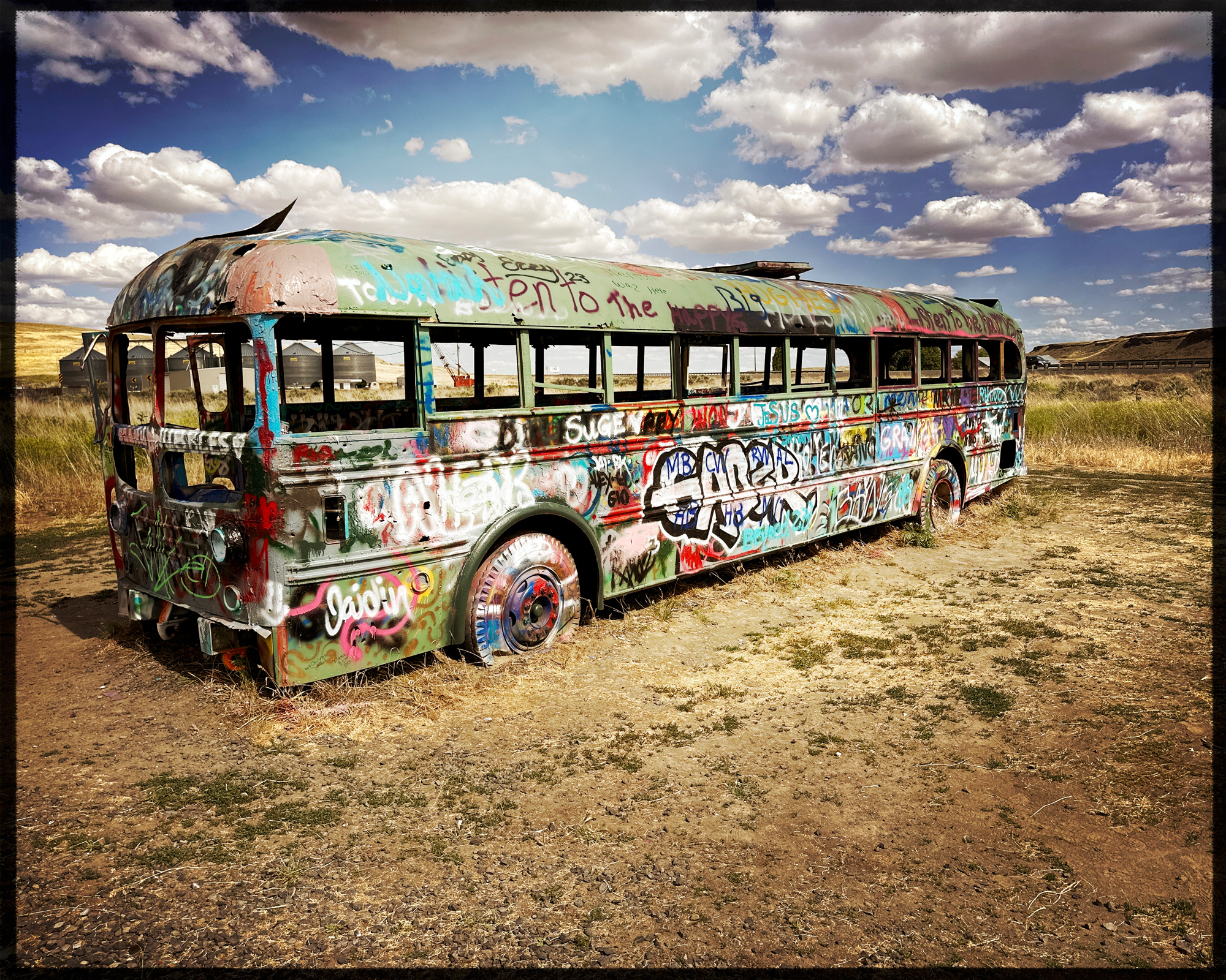 Another must see and stop location. The Magic Bus begs for visitors to stop and ad their names to this abandoned bus. The pain must be an inch thick on it.
