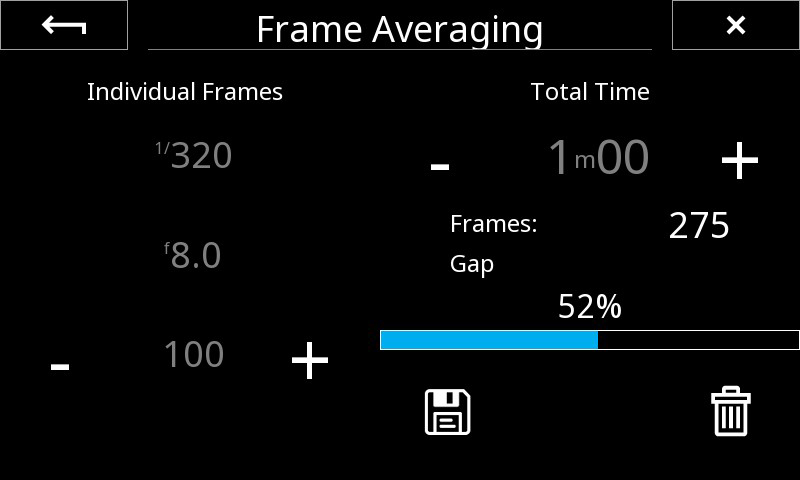 Frame Averaging, one of the big features allows long exposures without ND filters.