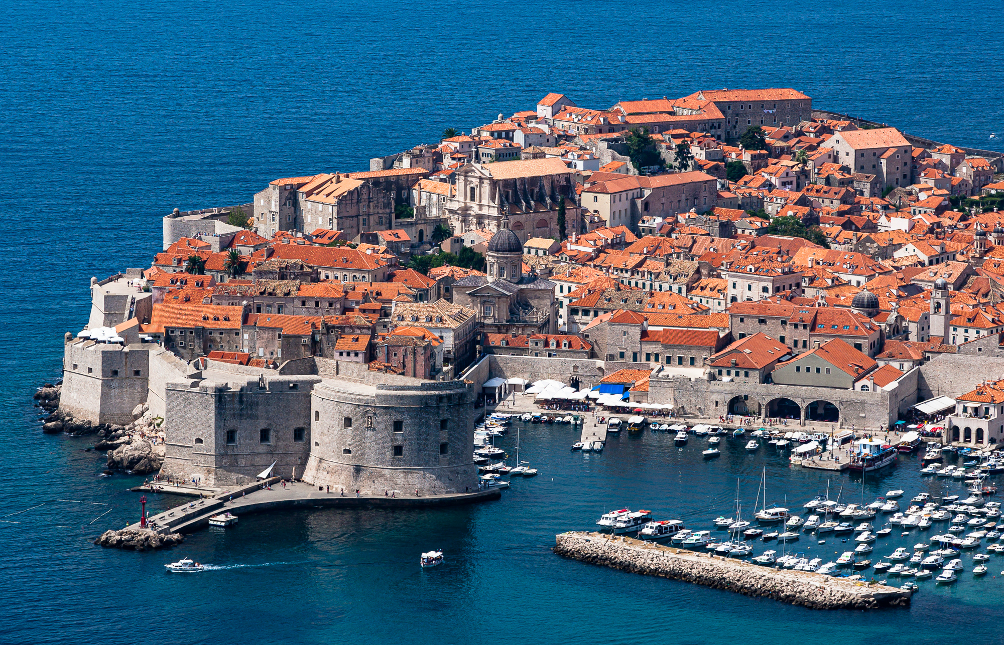8th century castle walls guard sea access to Dubrovnik, Croatia