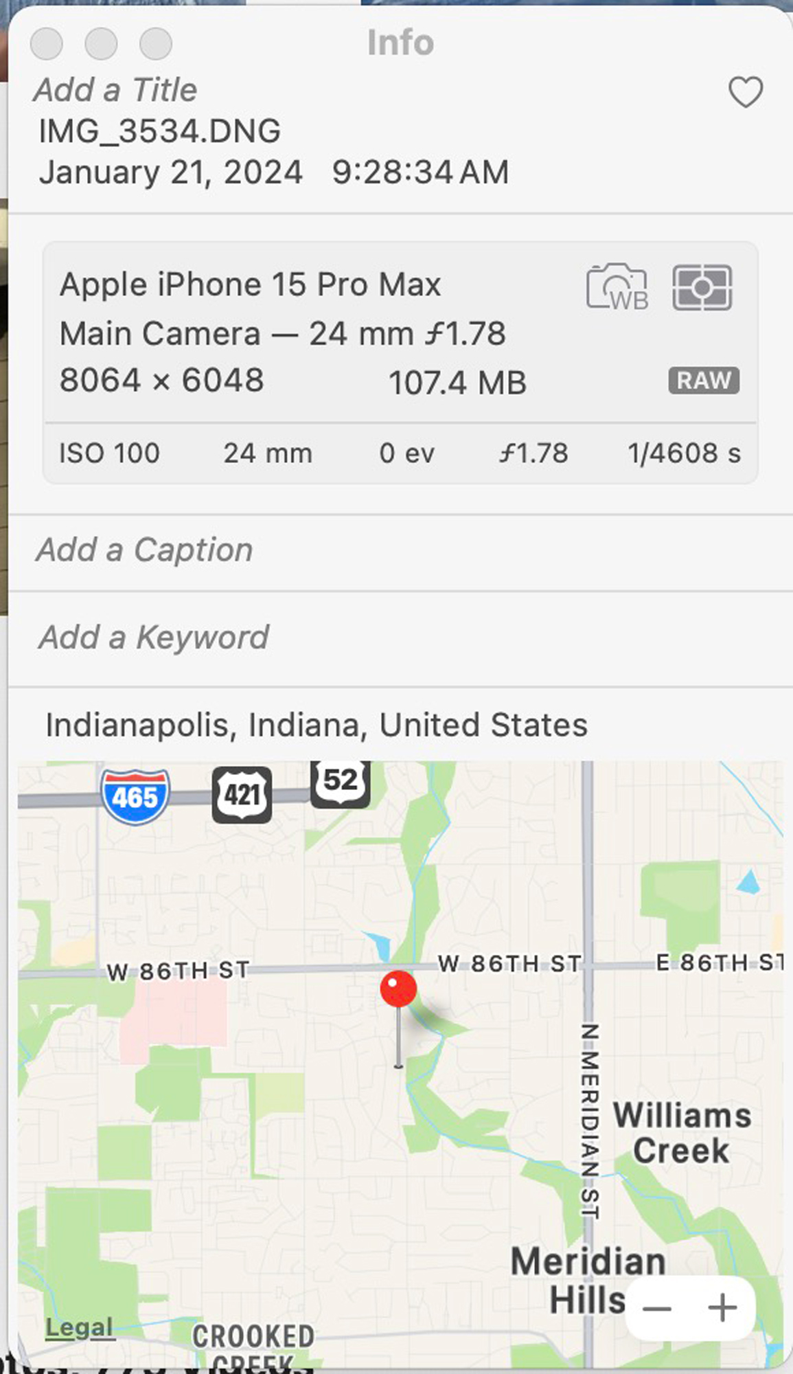 This is the information for the main camera shooting at 48MP. Notice the file size.