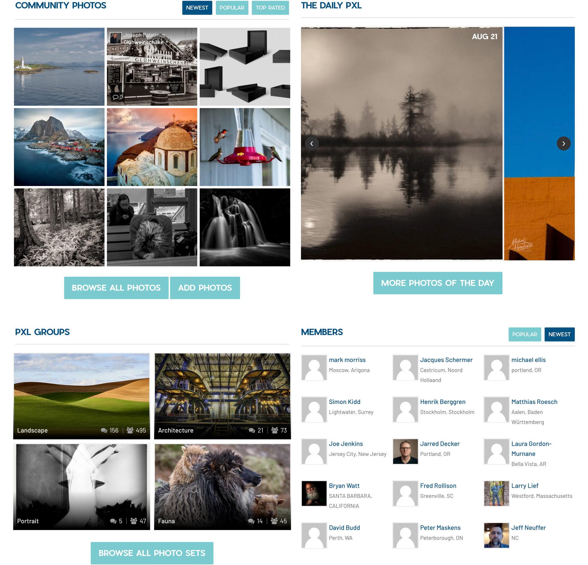 The community page. Check out photographers pages and the members of the site.